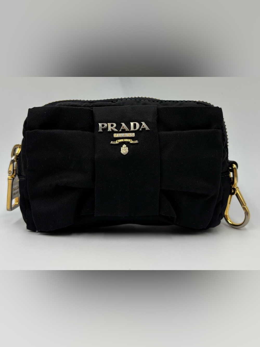 PRADA Black Quilted Bow Clip-on Change Purse